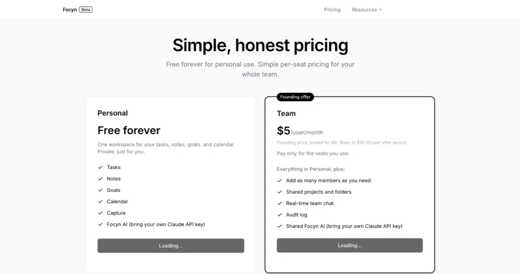 Explore Focyn pricing while comparing the best tools for personal project management.